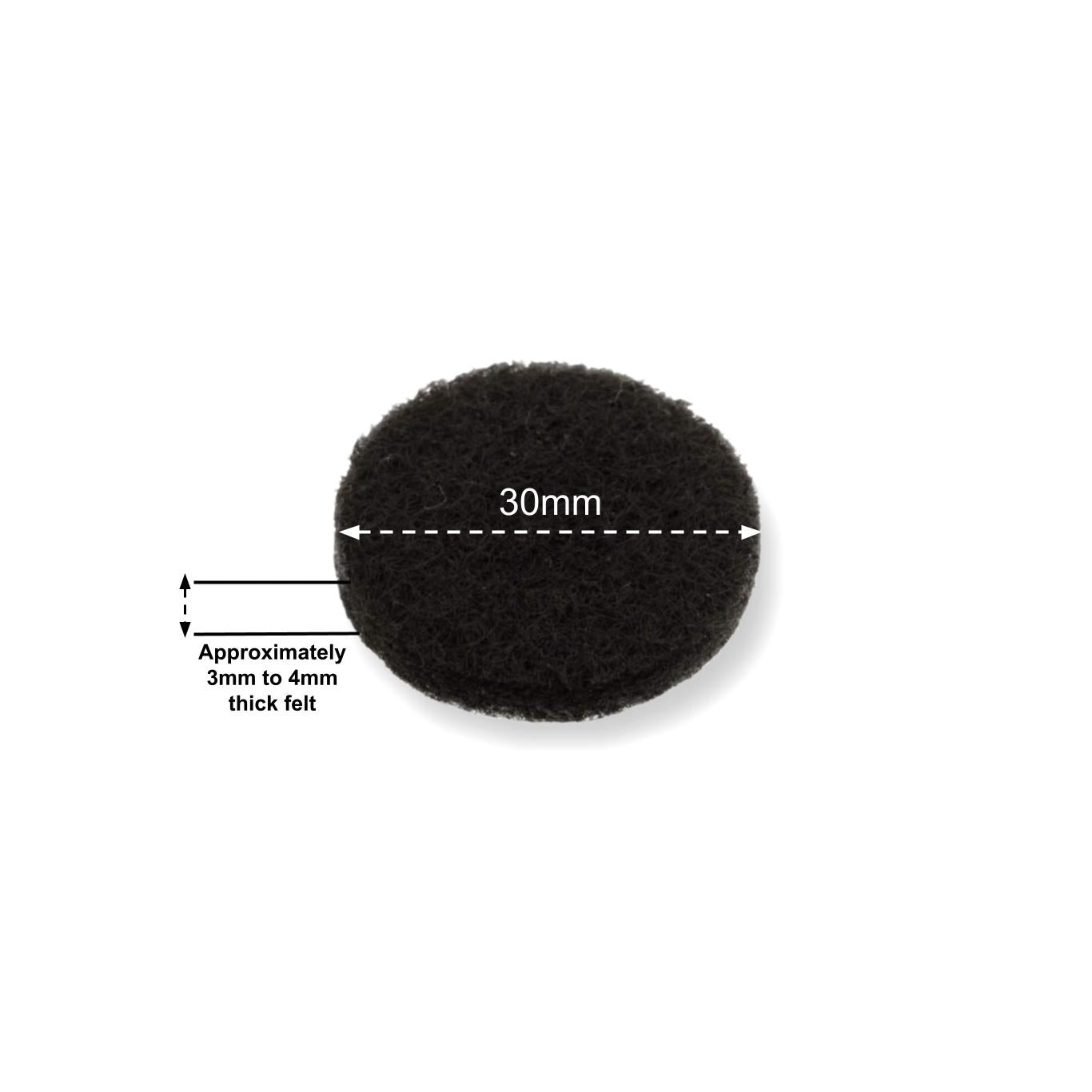 Felt Pads - Dark Brown Self Adhesive Stick on Felt - Round 30mm Diameter - Made in Germany