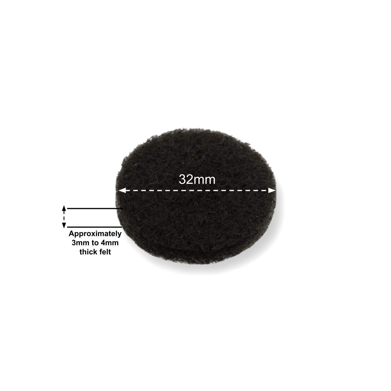 Felt Pads - Dark Brown Self Adhesive Stick on Felt - Round 32mm Diameter - Made in Germany
