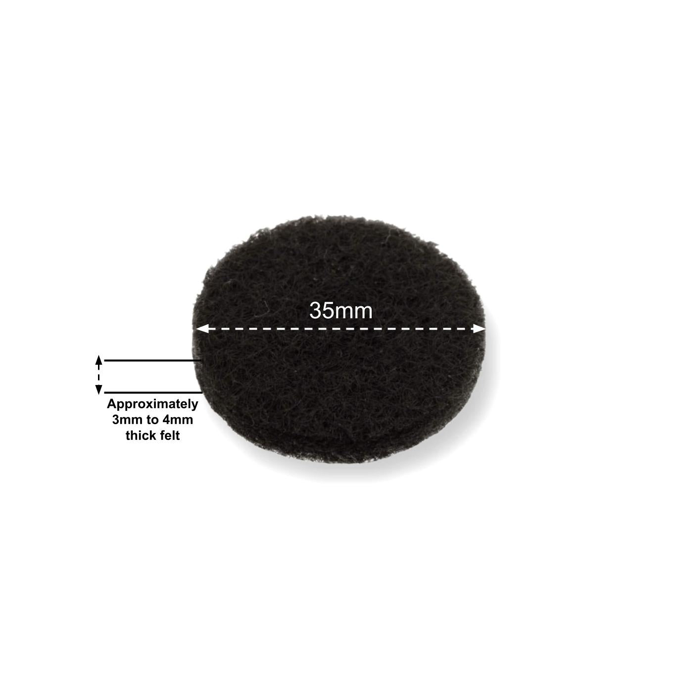 Felt Pads - Dark Brown Self Adhesive Stick on Felt - Round 35mm Diameter - Made in Germany