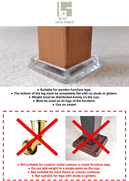 30x30mm Brown Square Furniture Leg Cups Floor Carpet Protector - Made in Germany - Keay Vital Parts
