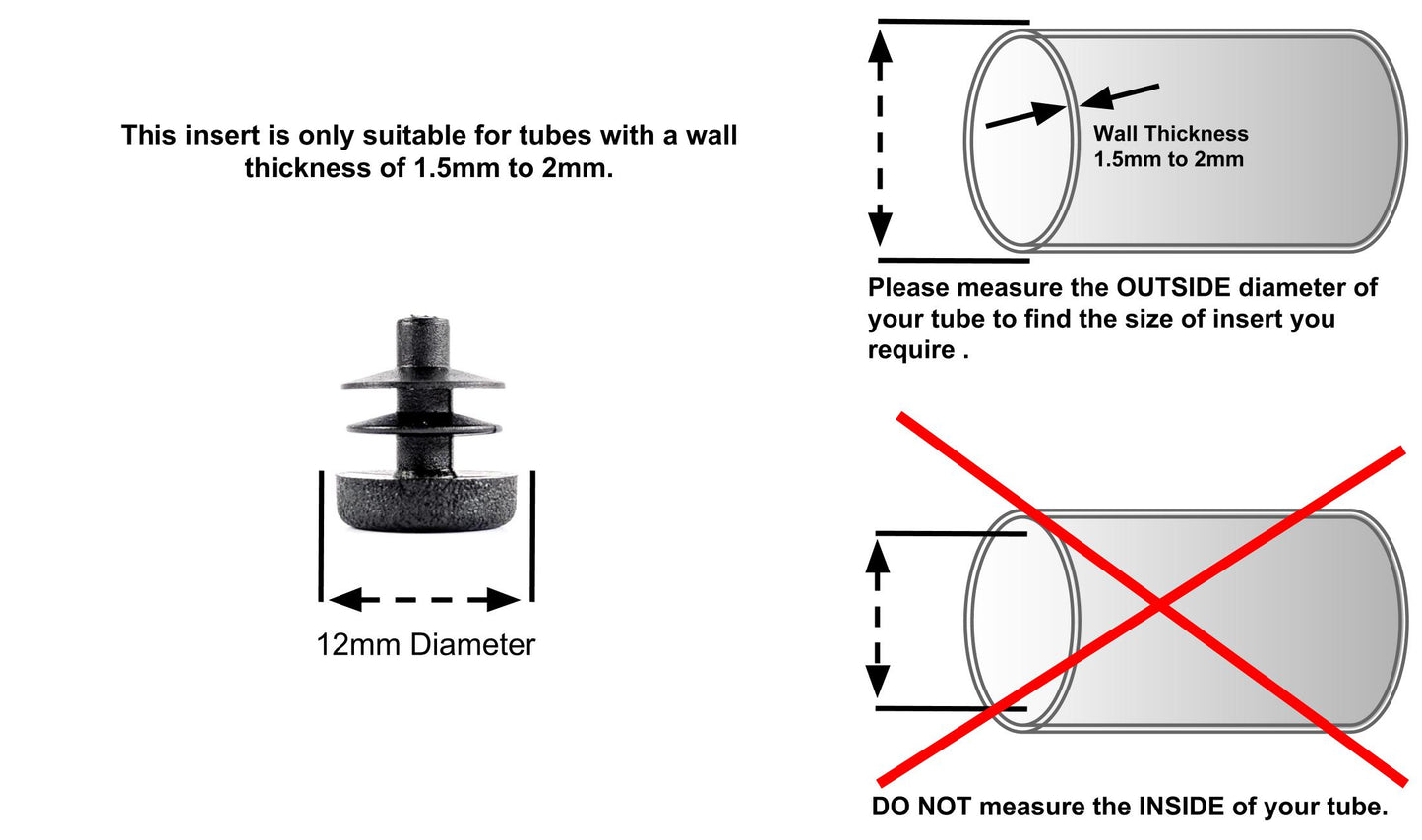 Round Tube Inserts 12mm Black | Made in Germany | Keay Vital Parts - Keay Vital Parts