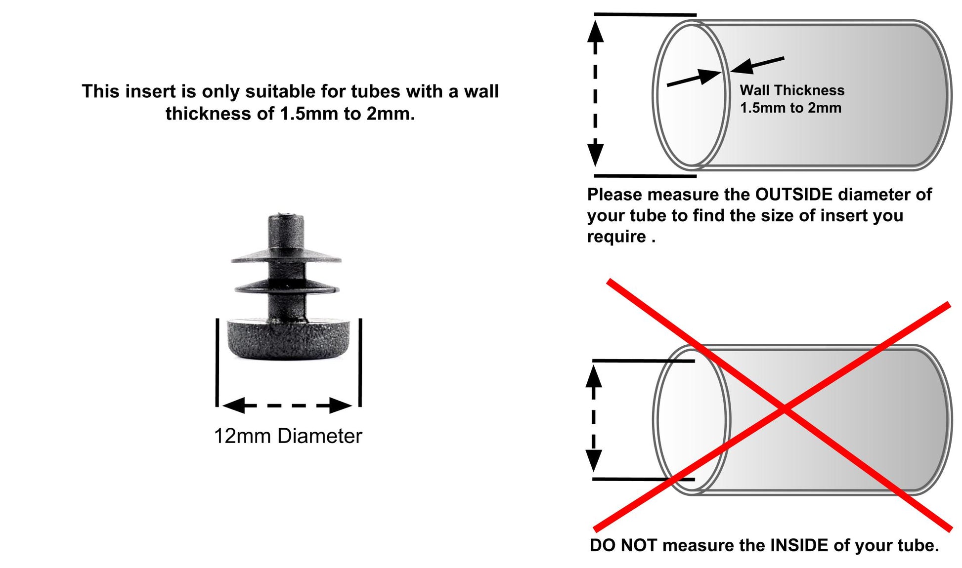 Round Tube Inserts 12mm Black | Made in Germany | Keay Vital Parts - Keay Vital Parts