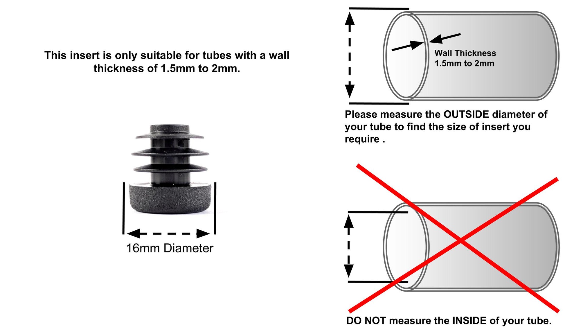 Round Tube Inserts 16mm Black | Made in Germany | Keay Vital Parts - Keay Vital Parts